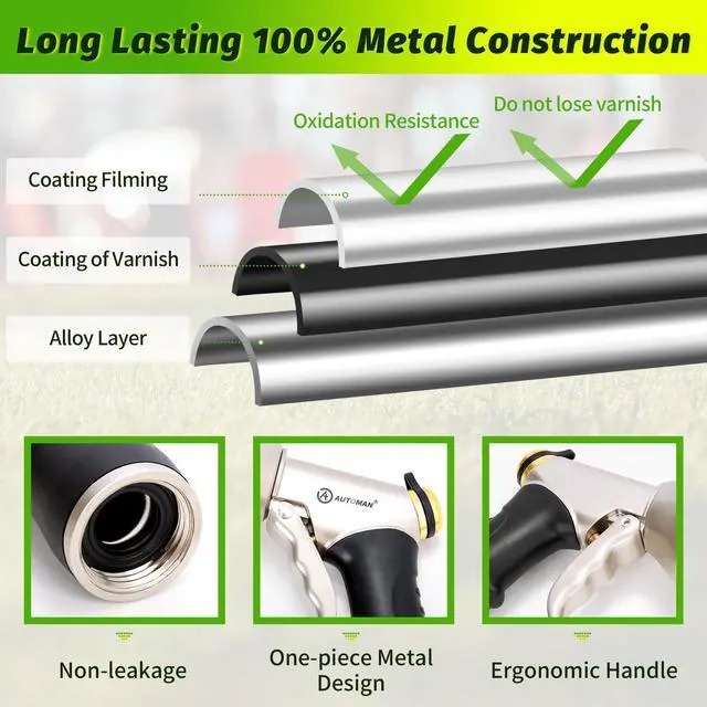 Alt view image 4 of 7 - AUTOMAN Metal Hose Nozzle, High Pressure Garden Hose Sprayer, 100% Metal Water Hose Nozzle, Adjustable Watering Nozzle, Heavy Duty Garden Nozzle for Watering Plants & Lawns, Washing Cars & Pets