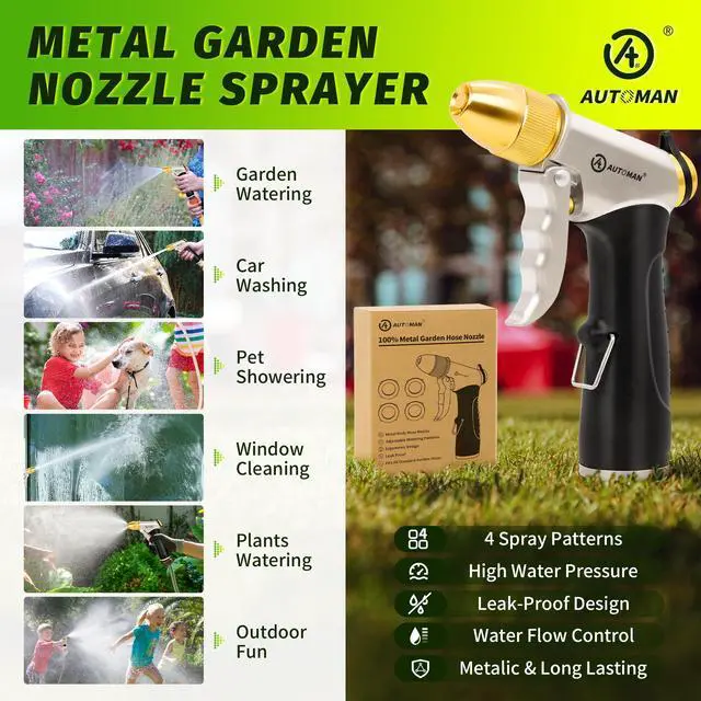 Alt view image 6 of 7 - AUTOMAN Metal Hose Nozzle, High Pressure Garden Hose Sprayer, 100% Metal Water Hose Nozzle, Adjustable Watering Nozzle, Heavy Duty Garden Nozzle for Watering Plants & Lawns, Washing Cars & Pets