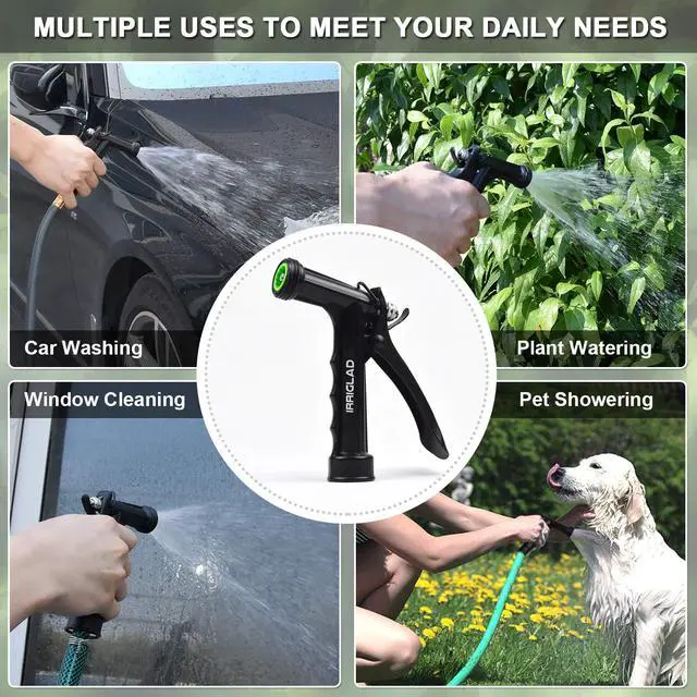 Alt view image 6 of 7 - IRRIGLAD Hose Nozzle 2 Pack, Full Size Pistol Grip Water Nozzle Sprayer with Threaded Front, High Pressure Nozzle, Adjustable Spray Water Flow for Watering Plants, Showering Pet, Washing Car, Cleaning