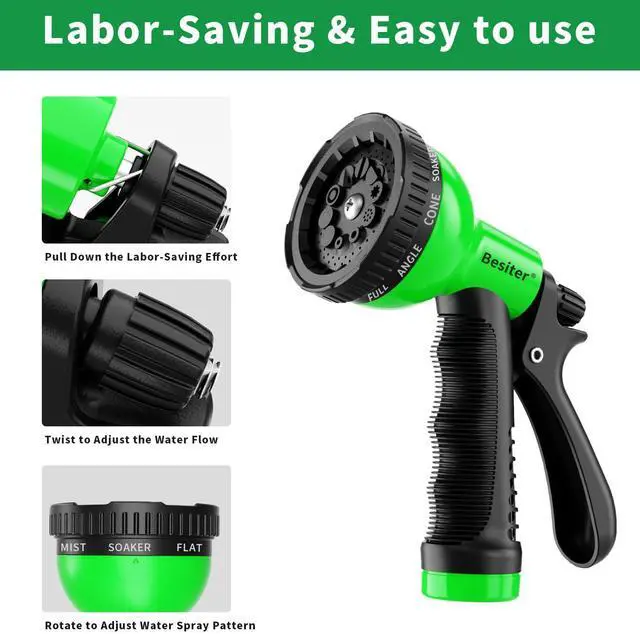 Alt view image 3 of 6 - Besiter Garden Hose Nozzle Sprayer: 2 Pack 10 Watering Patterns Water Hose Spray Nozzles for Garden Hose Heavy Duty Hose Head Hose Attachment for Garden Hose YellowGreen