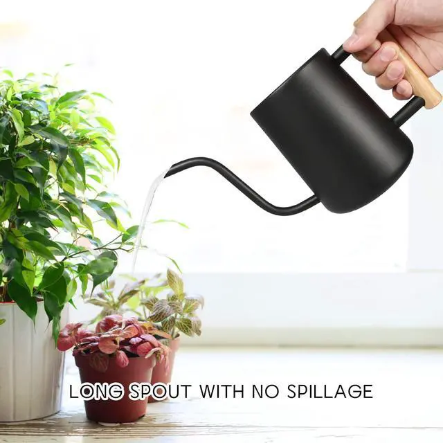 Alt view image 3 of 7 - Watering Can for Indoor Plants, 35 oz/1000 ml Metal Stainless Steel Pot with Long Spout for House Plants Bonsai Outdoor Garden Flower Decorative (Black)