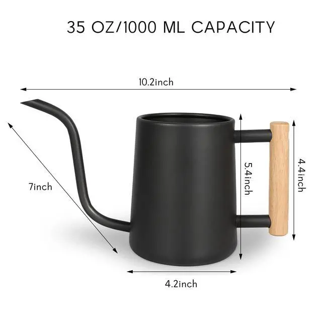 Alt view image 7 of 7 - Watering Can for Indoor Plants, 35 oz/1000 ml Metal Stainless Steel Pot with Long Spout for House Plants Bonsai Outdoor Garden Flower Decorative (Black)