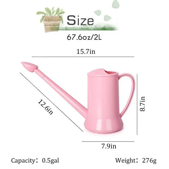 Alt view image 2 of 7 - XXXFLOWER 1/2 Gallon Small Indoor Plant Watering Can, 2L Long Spout Removable Nozzle Flower Watering Pot for Office House Indoor GardenPink,67 oz