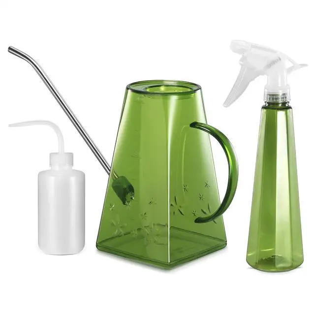 Main image of Goowin Watering Can Indoor Plants, 47 oz Long Spout House Plant Flower Watering Can, Creative Wide Opening Plastic Watering Can with 16 oz Spray Bottle & 8.5 oz Squeeze Bottle, Green