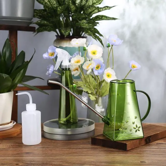 Alt view image 2 of 7 - Goowin Watering Can Indoor Plants, 47 oz Long Spout House Plant Flower Watering Can, Creative Wide Opening Plastic Watering Can with 16 oz Spray Bottle & 8.5 oz Squeeze Bottle, Green