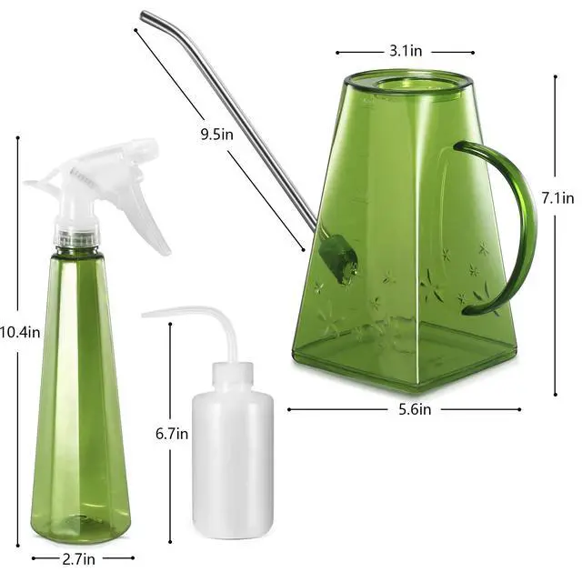 Alt view image 3 of 7 - Goowin Watering Can Indoor Plants, 47 oz Long Spout House Plant Flower Watering Can, Creative Wide Opening Plastic Watering Can with 16 oz Spray Bottle & 8.5 oz Squeeze Bottle, Green