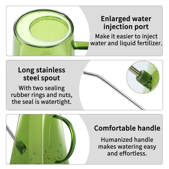 Alt view image 4 of 7 - Goowin Watering Can Indoor Plants, 47 oz Long Spout House Plant Flower Watering Can, Creative Wide Opening Plastic Watering Can with 16 oz Spray Bottle & 8.5 oz Squeeze Bottle, Green