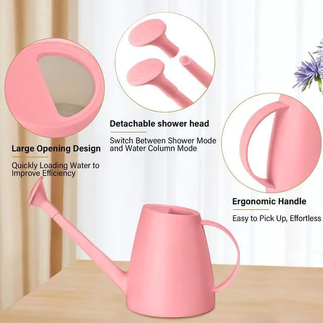 Alt view image 4 of 7 - UFANME Plastic Watering Can for Home Plant Garden 1/2 Gallon Pink