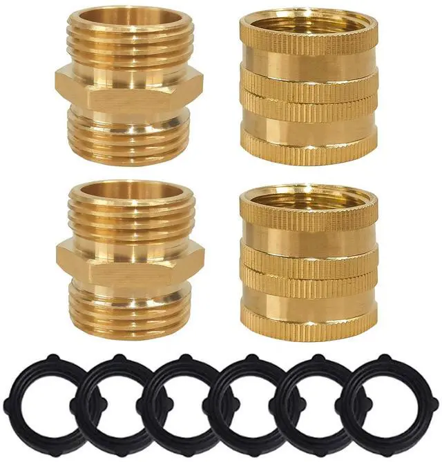 Main image of Hourleey Garden Hose Adapter, 3/4 Inch Solid Brass Hose Connectors Adapters Male to Male, Female to Female, 4 Pack