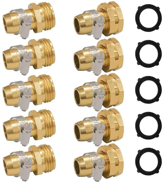 Main image of Hourleey Garden Hose Repair Connector with Clamps, Fit for 3/4" or 5/8" Garden Hose Fitting, Male and Female Hose Adapter Water Hose Repair Kit, 5 Set