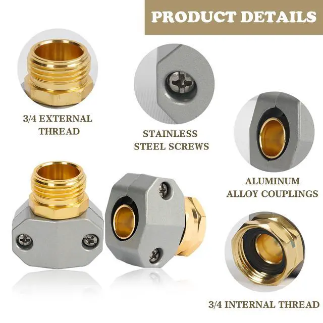 Alt view image 2 of 7 - Hourleey Garden Hose Repair Kit, 2 Sets Aluminum Alloy Garden Hose End Mender, Male and Female Water Hose Repair Fittings, Fit 5/8" and 3/4" Connector, with 4 Extra Hose Washers