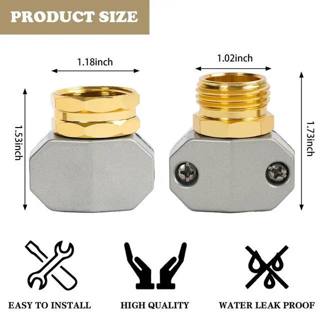 Alt view image 3 of 7 - Hourleey Garden Hose Repair Kit, 2 Sets Aluminum Alloy Garden Hose End Mender, Male and Female Water Hose Repair Fittings, Fit 5/8" and 3/4" Connector, with 4 Extra Hose Washers