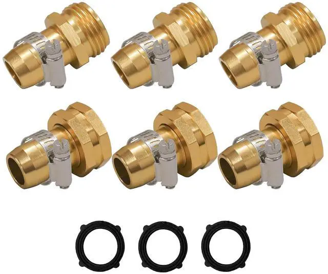 Main image of Hourleey Garden Hose Repair Connector with Clamps, Fit for 3/4" or 5/8" Garden Hose Fitting, Male and Female Hose Adapter Water Hose Repair Kit, 3 Set