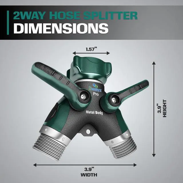 Alt view image 3 of 7 - 2WAYZ Hose Splitter 2 Way Heavy Duty Outdoor Faucet and Garden Connector - Water Spigot Splitter - Durable All-Metal Y Adapter with Shut-Off Valve - 4 x 4 x 1.5 Inches