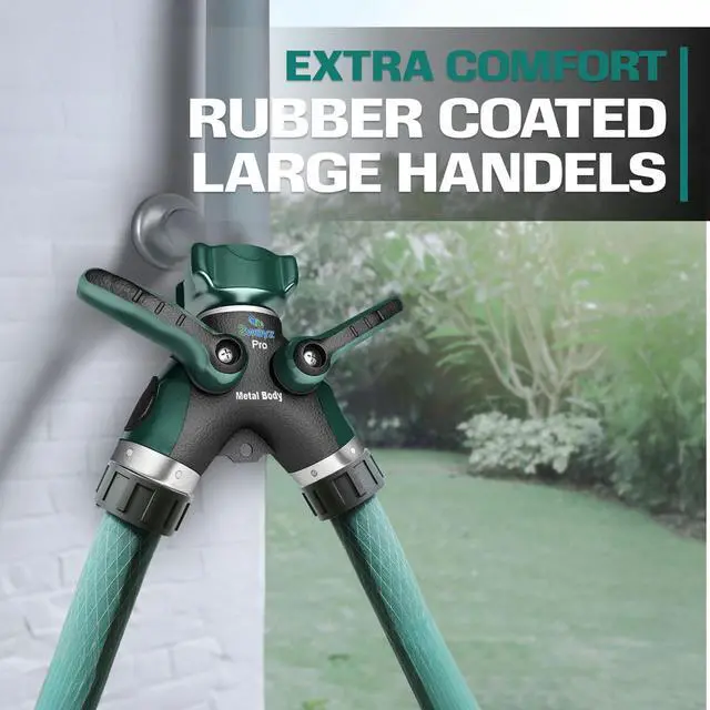 Alt view image 4 of 7 - 2WAYZ Hose Splitter 2 Way Heavy Duty Outdoor Faucet and Garden Connector - Water Spigot Splitter - Durable All-Metal Y Adapter with Shut-Off Valve - 4 x 4 x 1.5 Inches
