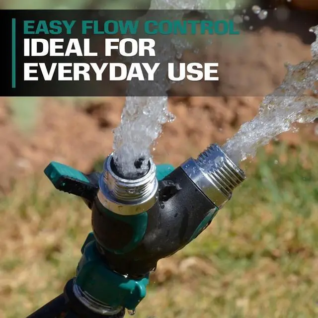 Alt view image 5 of 7 - 2WAYZ Hose Splitter 2 Way Heavy Duty Outdoor Faucet and Garden Connector - Water Spigot Splitter - Durable All-Metal Y Adapter with Shut-Off Valve - 4 x 4 x 1.5 Inches