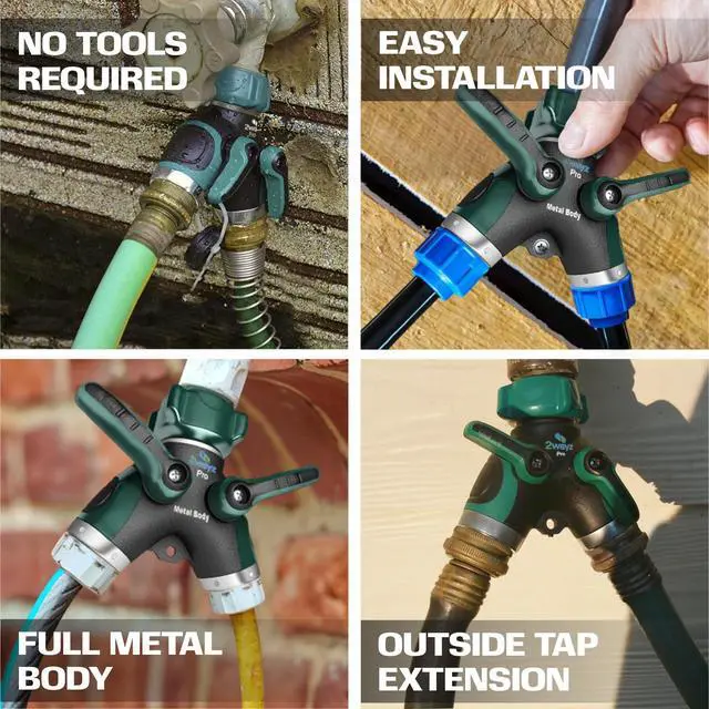 Alt view image 6 of 7 - 2WAYZ Hose Splitter 2 Way Heavy Duty Outdoor Faucet and Garden Connector - Water Spigot Splitter - Durable All-Metal Y Adapter with Shut-Off Valve - 4 x 4 x 1.5 Inches