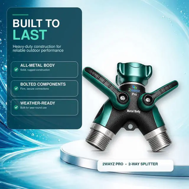 Alt view image 7 of 7 - 2WAYZ Hose Splitter 2 Way Heavy Duty Outdoor Faucet and Garden Connector - Water Spigot Splitter - Durable All-Metal Y Adapter with Shut-Off Valve - 4 x 4 x 1.5 Inches