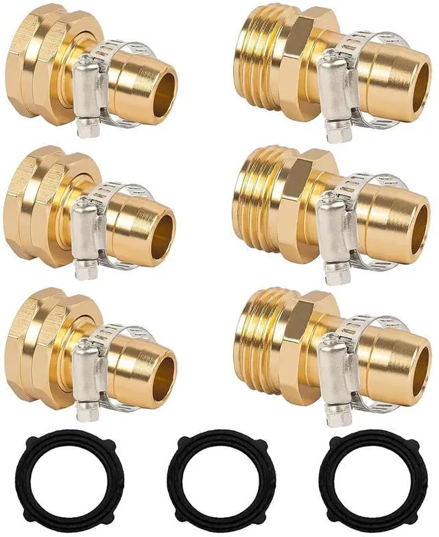 Main image of LIULO TOOL Garden Hose Repair Connector with Clamps, Fit for 3/4" or 5/8" Aluminum Garden Hose Fitting, Male and Female Hose Fittings, 3 Sets