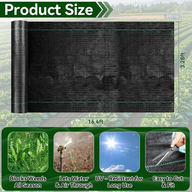 Alt view image 2 of 7 - RAINFLOW Weed Barrier Fabric - Heavy Duty Landscape Fabric, 3.2 x 16.4 ft