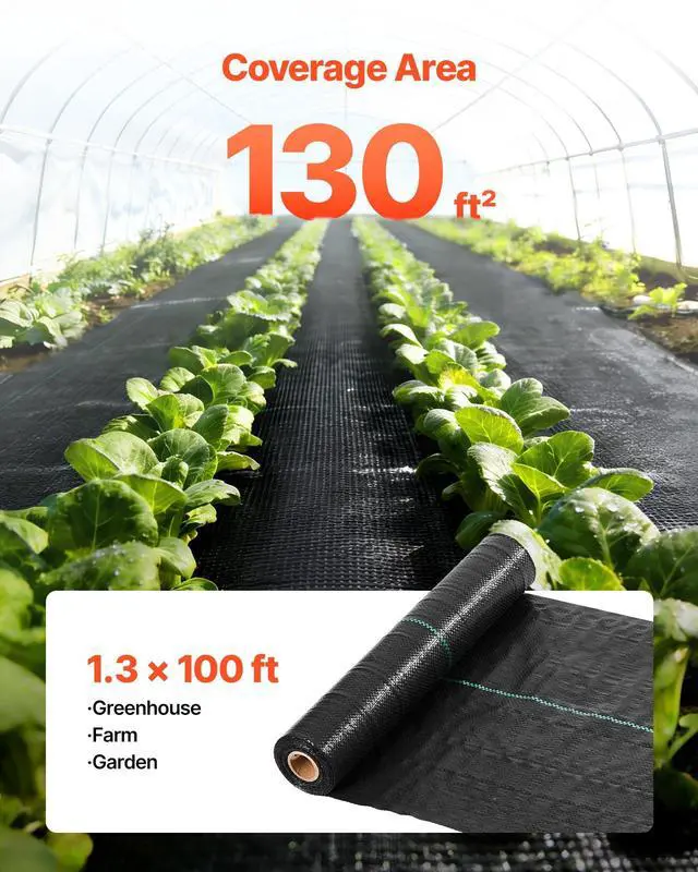 Alt view image 3 of 7 - VEVOR Weed Barrier Fabric Heavy Duty, 1.3x100FT 3.2oz Landscape Fabric, Woven Weed Blocker Fabrics, Garden Fabrics Weeds Barrier, Weeds Control Ground Cover, Geotextile Webbing, Gardening Mat, Black