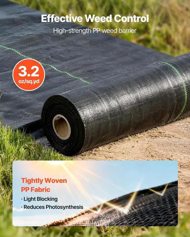 Alt view image 2 of 7 - VEVOR Weed Barrier Fabric Heavy Duty, 1.3x100FT 3.2oz Landscape Fabric, Woven Weed Blocker Fabrics, Garden Fabrics Weeds Barrier, Weeds Control Ground Cover, Geotextile Webbing, Gardening Mat, Black