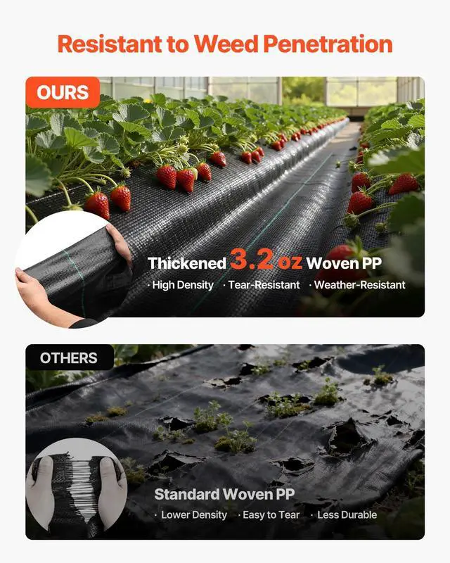 Alt view image 4 of 7 - VEVOR Weed Barrier Fabric Heavy Duty, 1.3x100FT 3.2oz Landscape Fabric, Woven Weed Blocker Fabrics, Garden Fabrics Weeds Barrier, Weeds Control Ground Cover, Geotextile Webbing, Gardening Mat, Black