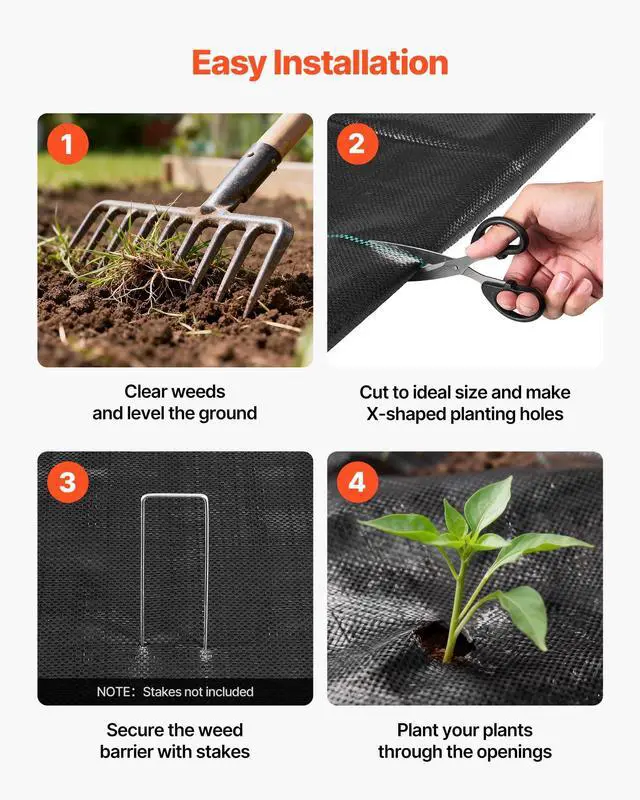 Alt view image 6 of 7 - VEVOR Weed Barrier Fabric Heavy Duty, 1.3x100FT 3.2oz Landscape Fabric, Woven Weed Blocker Fabrics, Garden Fabrics Weeds Barrier, Weeds Control Ground Cover, Geotextile Webbing, Gardening Mat, Black