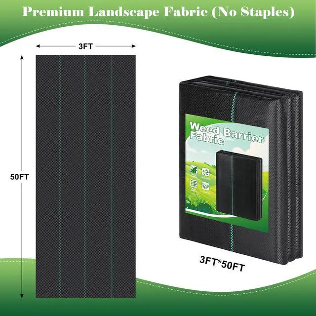 Alt view image 2 of 7 - FEED GARDEN 3FT x 50FT Landscape Fabric Weed Barrier Fabric, Heavy Duty Weed Control Mat, Weed Blocker Ground Cover Geotextile Fabric for Gardening