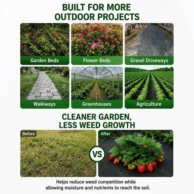 Alt view image 2 of 7 - HOOPLE 3ft x 30ft Heavy Duty Weed Barrier Landscape Fabric Commercial Grade Non Woven Ground Cover for Weed Control, Garden, Driveway & Erosion Prevention High Permeability & Easy to Cut