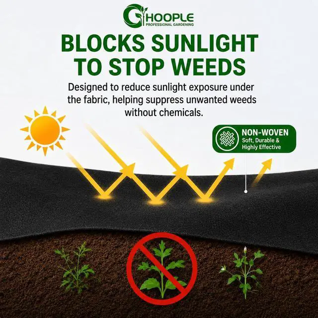 Alt view image 4 of 7 - HOOPLE 3ft x 30ft Heavy Duty Weed Barrier Landscape Fabric Commercial Grade Non Woven Ground Cover for Weed Control, Garden, Driveway & Erosion Prevention High Permeability & Easy to Cut