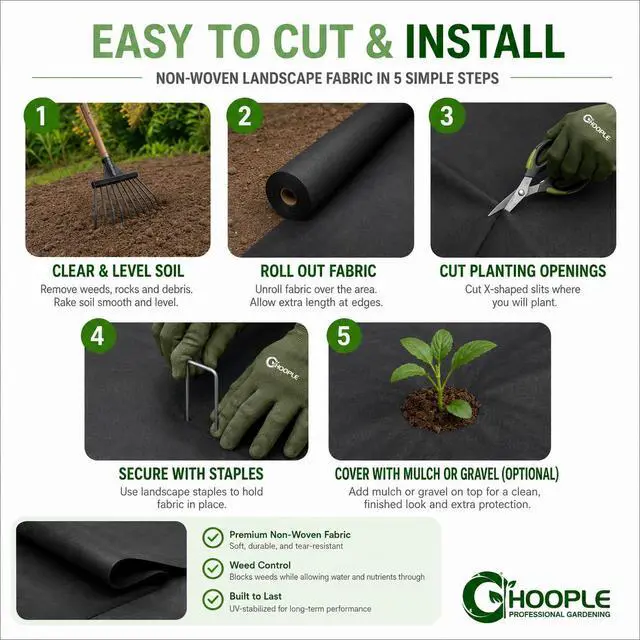 Alt view image 7 of 7 - HOOPLE 3ft x 30ft Heavy Duty Weed Barrier Landscape Fabric Commercial Grade Non Woven Ground Cover for Weed Control, Garden, Driveway & Erosion Prevention High Permeability & Easy to Cut