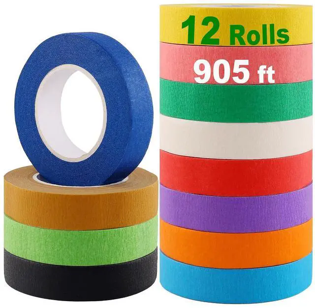 Main image of Colored Masking Tape, Rainbow Colors Painters Tape Colorful Craft Art Paper Tape for Labeling Arts Crafts DIY Decorative Coding Decoration Teaching Supplies, 12 Rolls, 0.6Inch Wide x 25Yards Long