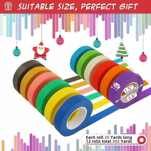 Alt view image 6 of 6 - Colored Masking Tape, Rainbow Colors Painters Tape Colorful Craft Art Paper Tape for Labeling Arts Crafts DIY Decorative Coding Decoration Teaching Supplies, 12 Rolls, 0.6Inch Wide x 25Yards Long
