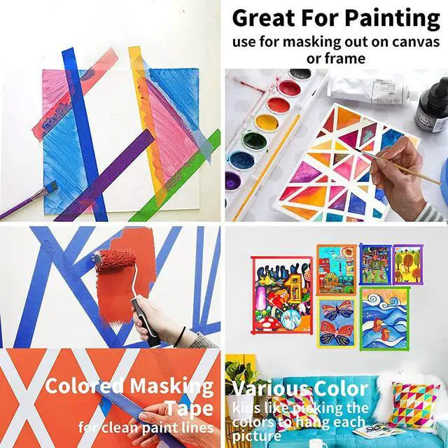 Alt view image 4 of 7 - CHIYUNS Colored Masking Tape, Color Painters Tape for Kids, 12 Rolls 2/3 inch Wide x 14 Yards Each, Colorful Paper Tapes Rainbow Colors for Labeling Packing, Painter Tape Variety Pack, Craft Tape