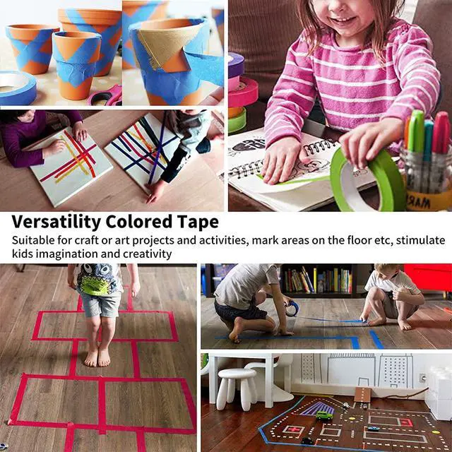 Alt view image 6 of 7 - CHIYUNS Colored Masking Tape, Color Painters Tape for Kids, 12 Rolls 2/3 inch Wide x 14 Yards Each, Colorful Paper Tapes Rainbow Colors for Labeling Packing, Painter Tape Variety Pack, Craft Tape