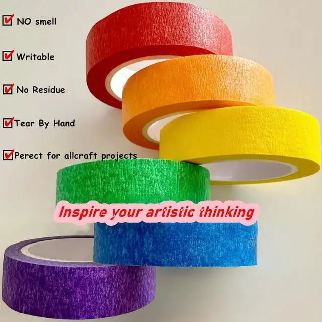 Alt view image 2 of 7 - 6 Rolls Colored Masking Tapecolored painters tape0.6" x14.3Yard Drafting Tape,Colored Painters Tape for Arts and CraftsLabeling Tape, Paper Tape,DIY Decorative Coding Decoration Teaching Supplies