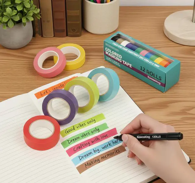 Alt view image 2 of 7 - Kawaasking 12 Colors Masking Tape 0.7 inch x 13yd per Roll (156 Yards Total) for Classroom Labeling, Removable Painters Tape, Writable & Easy Tear, Ideal for DIY Art Craft & Classroom Organization