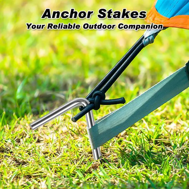 Alt view image 2 of 7 - FEED GARDEN 7 Inch Tent Stakes 18 Pack Yard Inflatable Stakes for Outdoor Decorations Metal Pegs Heavy Duty Garden Hooks Camping Tent Spikes for Canopies, Tarp and Outdoor Christmas Decorations