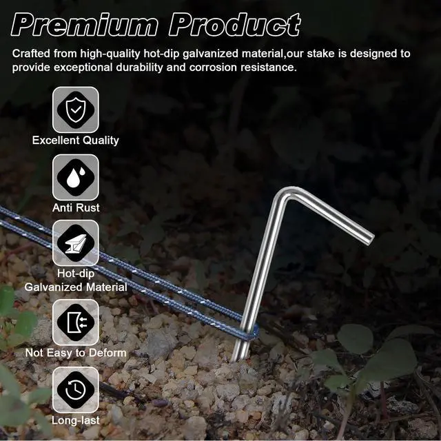 Alt view image 4 of 7 - FEED GARDEN 7 Inch Tent Stakes 18 Pack Yard Inflatable Stakes for Outdoor Decorations Metal Pegs Heavy Duty Garden Hooks Camping Tent Spikes for Canopies, Tarp and Outdoor Christmas Decorations