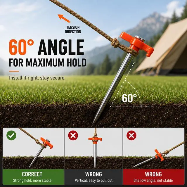 Alt view image 3 of 7 - Fcviacy 7.1IN Heavy Duty Tent Stakes, 10 Pack Rust Resistant Galvanized Steel Ground Stakes with High Visibility Orange T-Head for Camping Tents, Tarps & Canopies