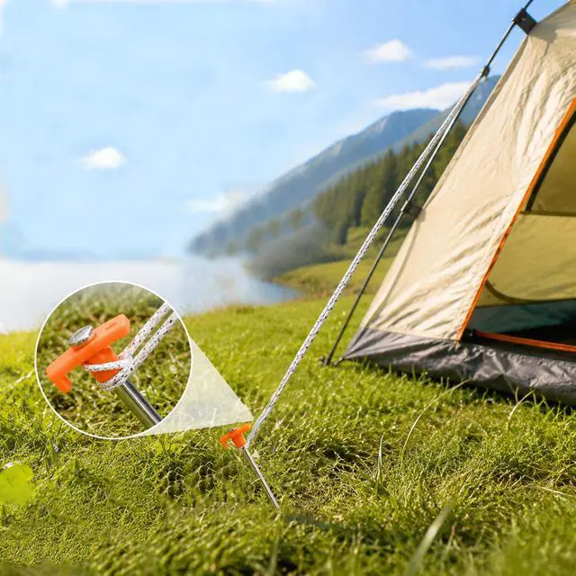 Alt view image 4 of 7 - Fcviacy 7.1IN Heavy Duty Tent Stakes, 10 Pack Rust Resistant Galvanized Steel Ground Stakes with High Visibility Orange T-Head for Camping Tents, Tarps & Canopies