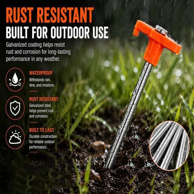 Alt view image 7 of 7 - Fcviacy 7.1IN Heavy Duty Tent Stakes, 10 Pack Rust Resistant Galvanized Steel Ground Stakes with High Visibility Orange T-Head for Camping Tents, Tarps & Canopies