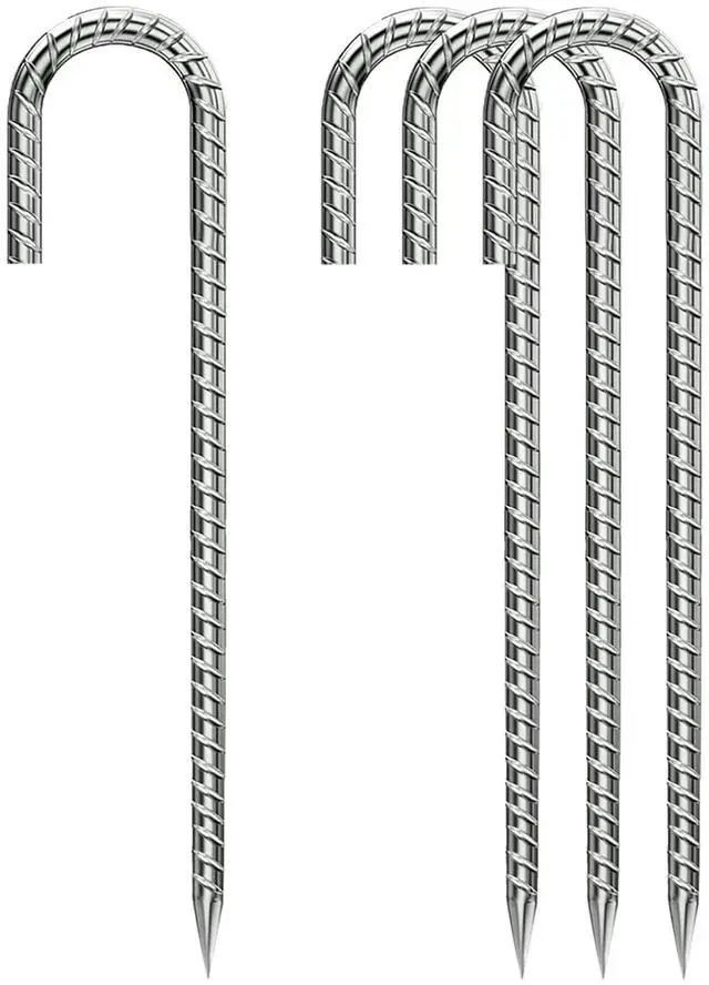 Main image of Rebar-Stakes-12-Inch, Ground Stakes Heavy Duty J-Hook Galvanized Anti-Rust Heavy Duty Ground Anchors for Garden Dog Fence Chicken Coop Christmas Decorations Deer Fence 4pcs
