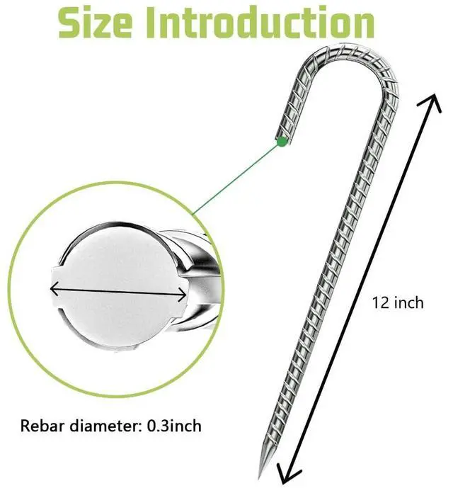 Alt view image 2 of 6 - Rebar-Stakes-12-Inch, Ground Stakes Heavy Duty J-Hook Galvanized Anti-Rust Heavy Duty Ground Anchors for Garden Dog Fence Chicken Coop Christmas Decorations Deer Fence 4pcs