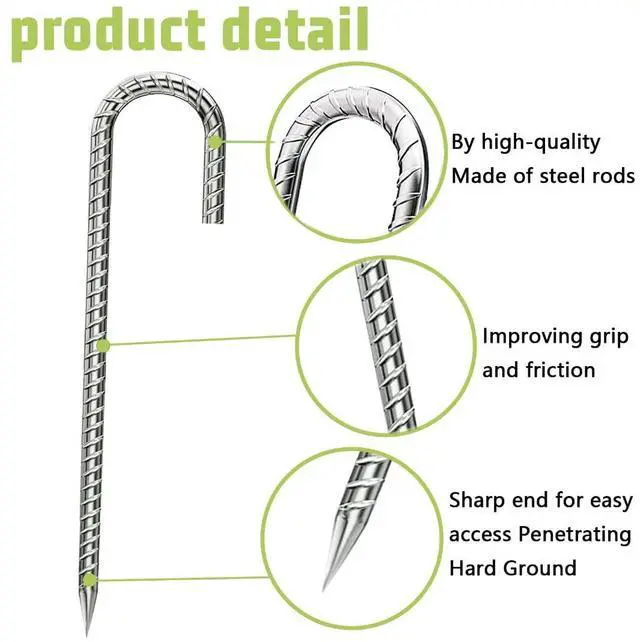 Alt view image 4 of 6 - Rebar-Stakes-12-Inch, Ground Stakes Heavy Duty J-Hook Galvanized Anti-Rust Heavy Duty Ground Anchors for Garden Dog Fence Chicken Coop Christmas Decorations Deer Fence 4pcs