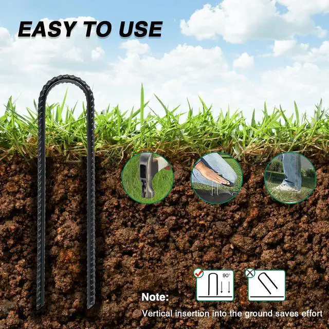 Alt view image 3 of 7 - 8 Inch Rebar Stakes Heavy Duty, 10 Pack Garden Stake U-Hook, Electrostatic Rust Proof Metal Stakes for Tent, Landscape,Outdoor Decorations, Fabric Ground Cover, Tube Fixing