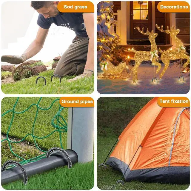 Alt view image 5 of 7 - 8 Inch Rebar Stakes Heavy Duty, 10 Pack Garden Stake U-Hook, Electrostatic Rust Proof Metal Stakes for Tent, Landscape,Outdoor Decorations, Fabric Ground Cover, Tube Fixing