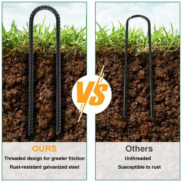 Alt view image 7 of 7 - 8 Inch Rebar Stakes Heavy Duty, 10 Pack Garden Stake U-Hook, Electrostatic Rust Proof Metal Stakes for Tent, Landscape,Outdoor Decorations, Fabric Ground Cover, Tube Fixing