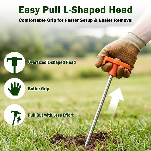 Alt view image 3 of 7 - FEED GARDEN Heavy Duty Tent Stakes 7 Inch, 10 Pack Galvanized Steel Camping Pegs, Ground Anchors for Tents, Canopy and Tarp, Rust Resistant Metal Stakes with High Visibility Orange Heads for Outdoor
